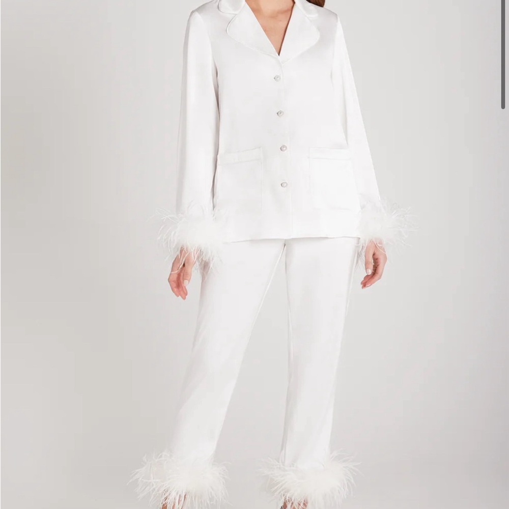 Nadine Merabi Darcie White Feather Pajamas Size Small